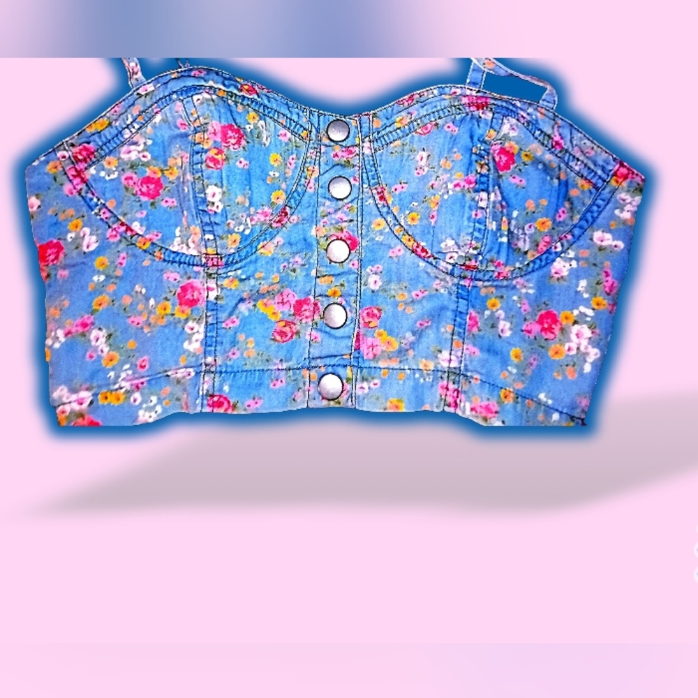Forever 21 Floral Denim Top